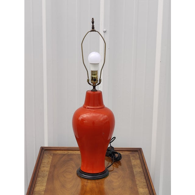 Orange Vintage Mid Century Orange Pottery Table Lamp For Sale - Image 8 of 8