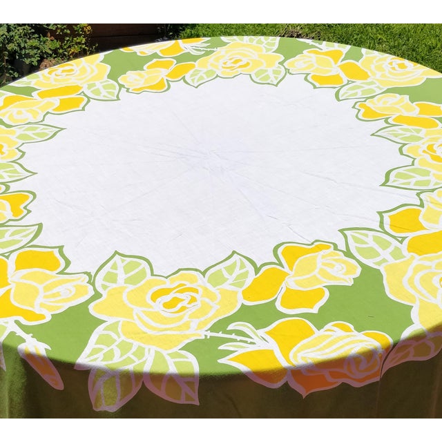 Vintage Vera Neumann Tablecloth Round Green Yellow Floral Chairish