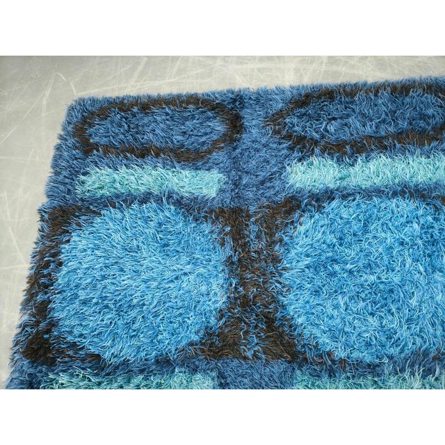 Large Danish Abstract Blue Wool Rya Rug in Ege Style, 1960s For Sale - Image 4 of 9