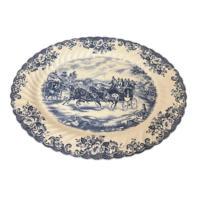 1960s Blue Coaching Scene Platter by Johnson Bros For Sale