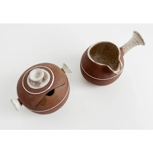 1970s Modernist Japanese Stoneware Creamer & Sugar Set For Sale - Image 4 of 9