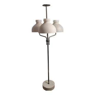 Arenzano Tre Fiamme Floor Lamp in Brass, Opaline Glass and Marble by Ignazio Gardella for Azucena, 1970s For Sale