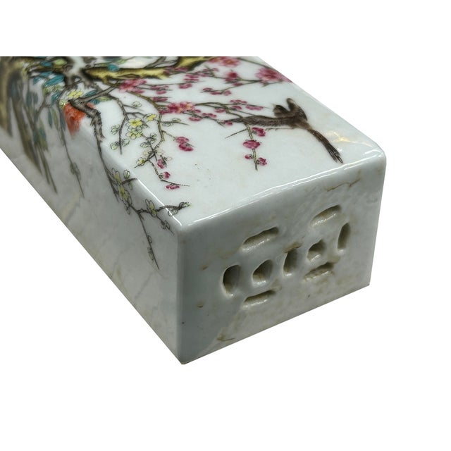 Pair White Porcelain Flower Birds Scenery Rectangular Display Paperweight For Sale - Image 10 of 13
