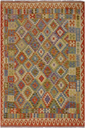 Bohemian Kilim Gold Hand-Woven Wool Rug -5'7 X 7'11