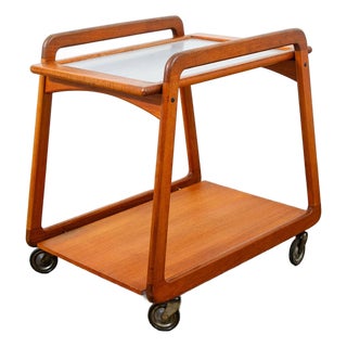 1960s Mid Century Danish Modern Serving Cart Trolley Teak Wood Rolling Bar Sika Mobler, Attributed For Sale