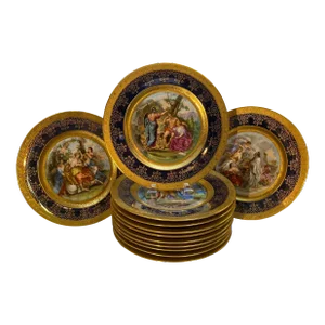 Porcelain Allegorical Scene Plates - Set of 12