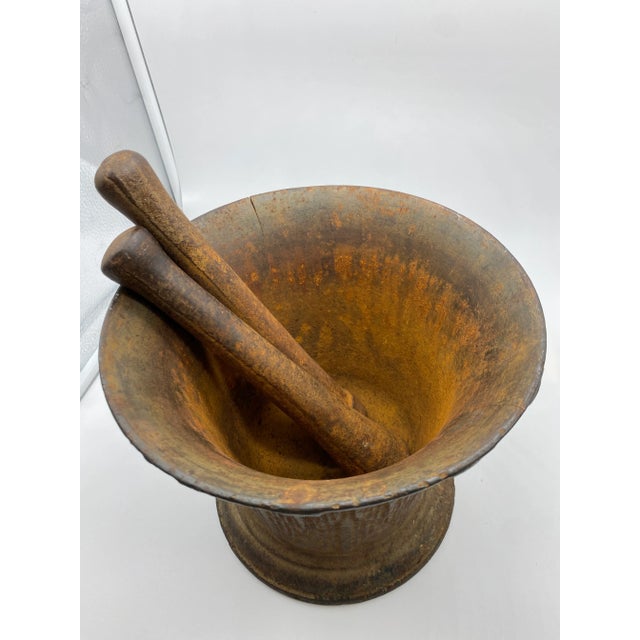 Early 20th Century Large Antique Cast Iron Mortar & Two Pestles - 3 Piece Set For Sale - Image 5 of 9