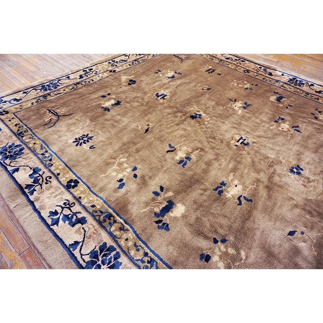 Sand Chinese - Peking Wool Room Size Rectangle 1920s Knotted Ivory Antique Rug For Sale - Image 8 of 9