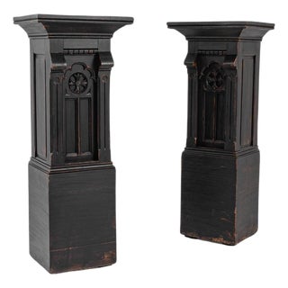 19th Century French Wooden Black Patinated Pedestals - A Pair For Sale
