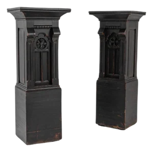 19th Century French Wooden Black Patinated Pedestals - A Pair