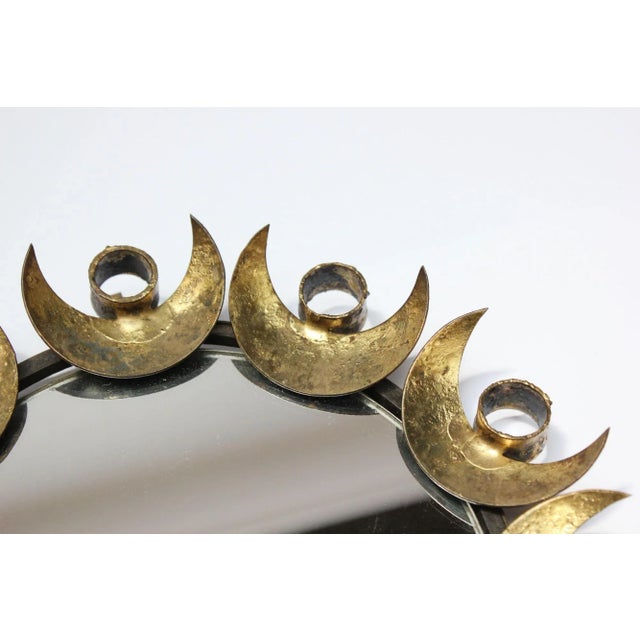 Metal Small Vintage Brutalist Gilded Mixed-Metal Decorative Wall Mirror For Sale - Image 7 of 11
