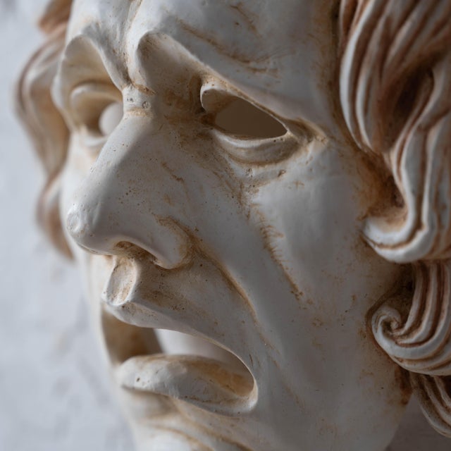 Neoclassical Plaster Tragedy Mask, C. 1980 For Sale - Image 4 of 8