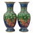 Pair of Chinese Cloisonne Enamel Vases Blue Ground With Red Berries For Sale