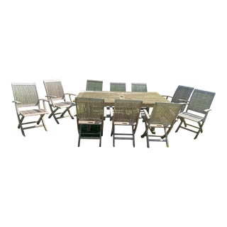 Vintage Kingsley Bate Limited Teak Garden Dining Table With 10 Chairs For Sale