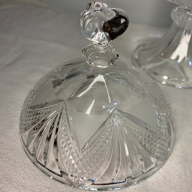 Vintage Pressed Clear Crystal Glass Footed Candy Dish For Sale In Chicago - Image 6 of 6
