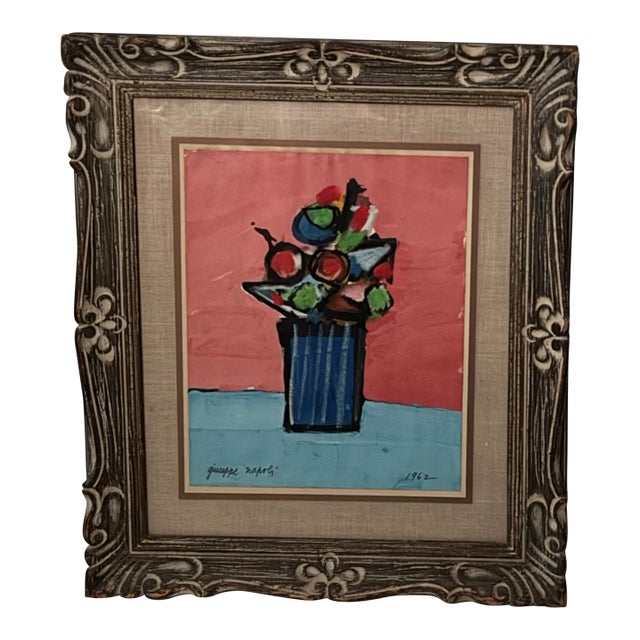 1960s Giuseppe Napoli Modernist Still Life Flowers Oil Painting, Framed For Sale