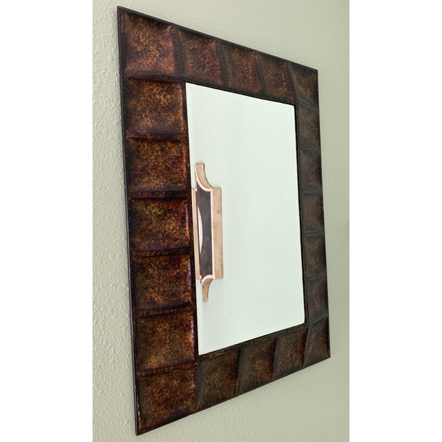 1990s Hammered & Patinated Metal Beveled Vintage Mirror For Sale - Image 5 of 8