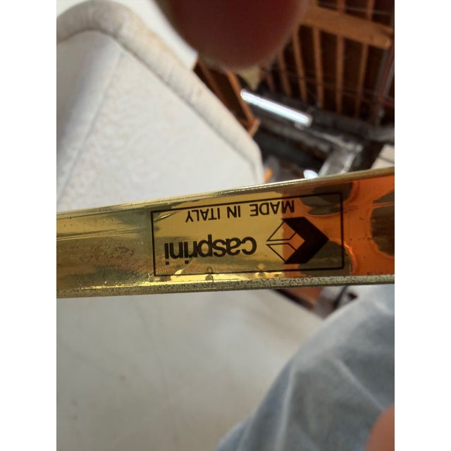 Vintage Pair of Casprini Italian Postmodern Side Tables in Brass, Grey Glass and Lacquer For Sale - Image 4 of 12