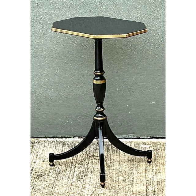 Vintage Black and Gold Trim Pedestal Table For Sale - Image 10 of 12