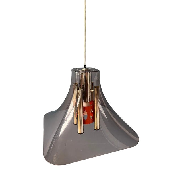 Space Age Hat Pendant Lamp with Acrylic Glass Shade and Chrome Inner Frame For Sale