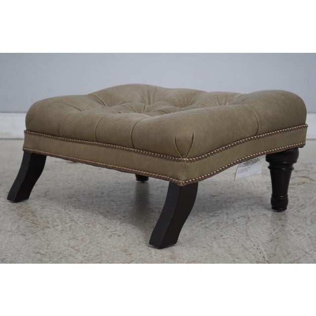 Green Tufted Leather Lounge Chair W. Ottoman For Sale - Image 17 of 18