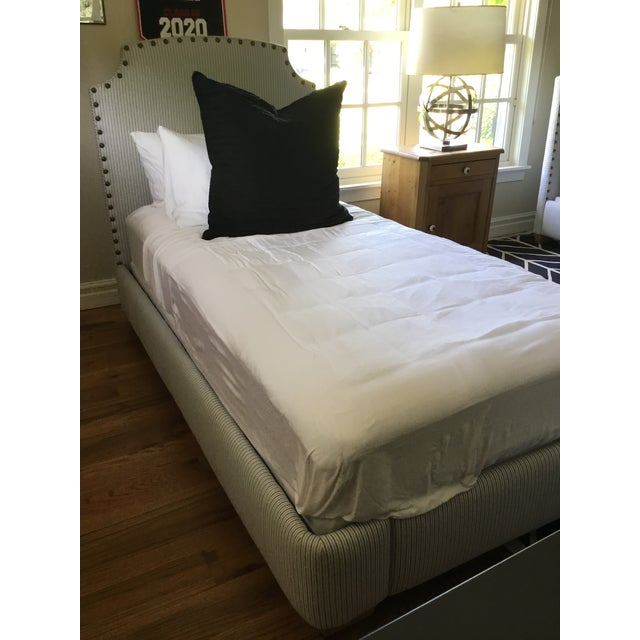 Twin Blue Pinstriped Bed Frames For Sale - Image 9 of 13