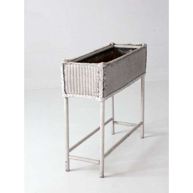 Antique White Wicker Plant Stand With Removable Metal Liner For Sale - Image 13 of 18