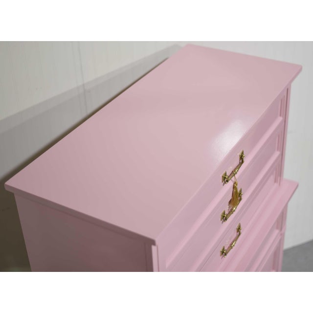 Mid Century Transitional Highboy Dresser by Dixie Furniture in Pink - Newly Painted For Sale - Image 11 of 14