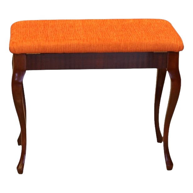 Mahogany Piano Stool in Orange Corduroy with Storage, 1950s For Sale