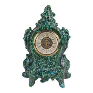 Vintage West German Green & Turquoise Ceramic Mantel Clock, Baroque Rococo Style