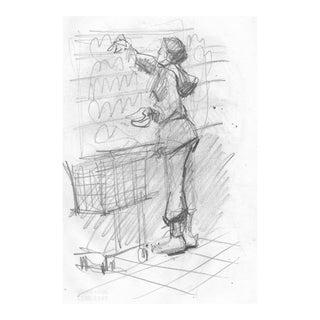 1970s John Reilly Supermarket Drawing For Sale