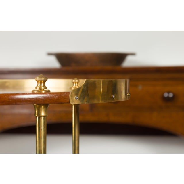English Midcentury Mahogany Oval Two-Tiered Table with Brass Accents For Sale - Image 9 of 12