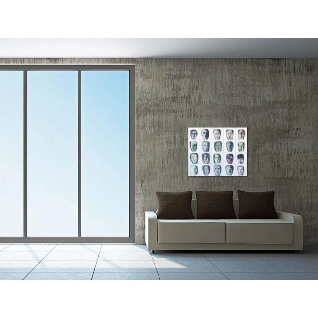 Textile Original Oil and Mixed Media Painting on Canvas "Faces 43 (Kopfbild 43)" by Bernhard Zimmer For Sale - Image 7 of 9