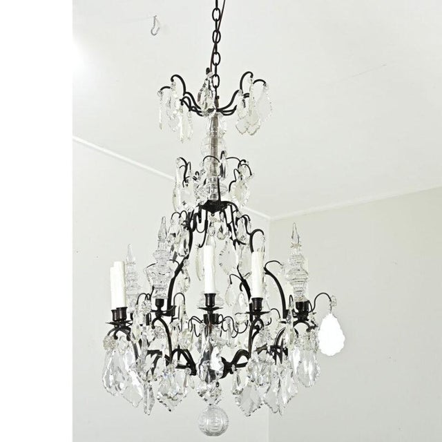 Transparent French Vintage Baguès Style Bronze & Crystal Chandelier For Sale - Image 8 of 12