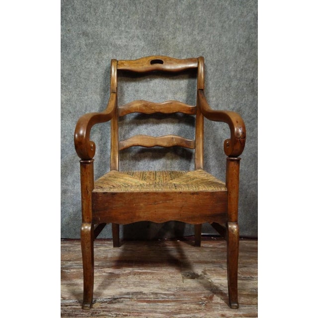 Wood Empire-Style Armchair in Walnut with Woven Straw Seat For Sale - Image 7 of 7