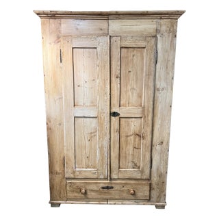Victorian Pine Two-Door Wardrobe with Drawer, 1870 For Sale