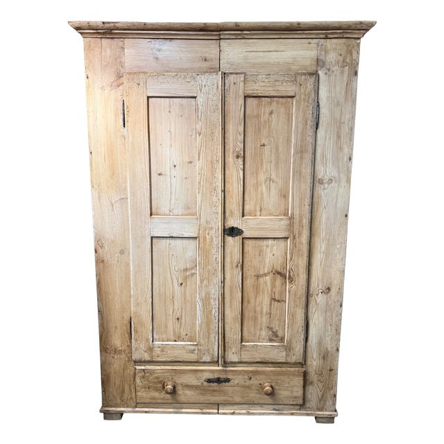 Victorian Pine Two-Door Wardrobe with Drawer, 1870 For Sale
