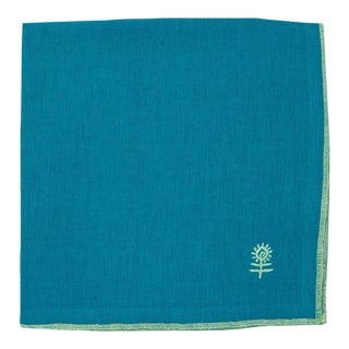 Furbish Icon Linen Dinner Napkin - Sky/Mint For Sale