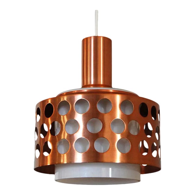 Vintage Mid-Century Swedish Copper & Glass Pendant For Sale