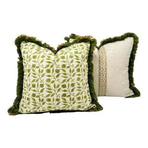 Sanderson Morris & Co. Rosehip Thyme Print Cream Linen Pillows - Set of 2