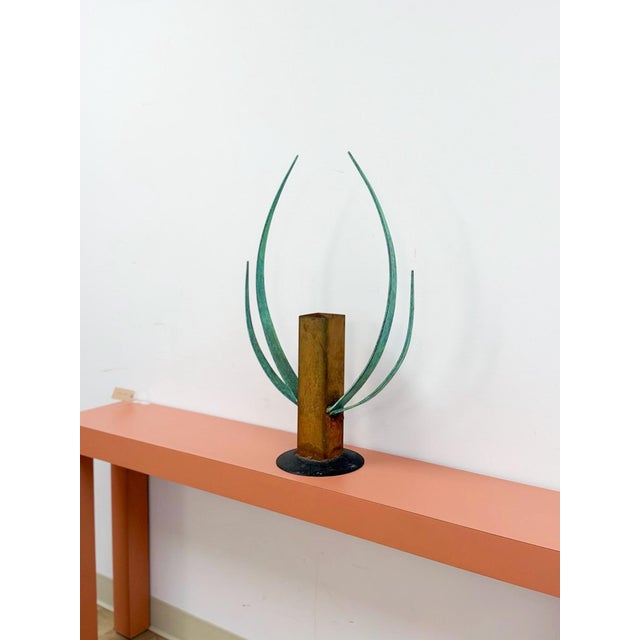 Brutalist Vintage Sculpture Brutalist Rusted Steel Oxidized Bronze Horns Vase Art For Sale - Image 3 of 12