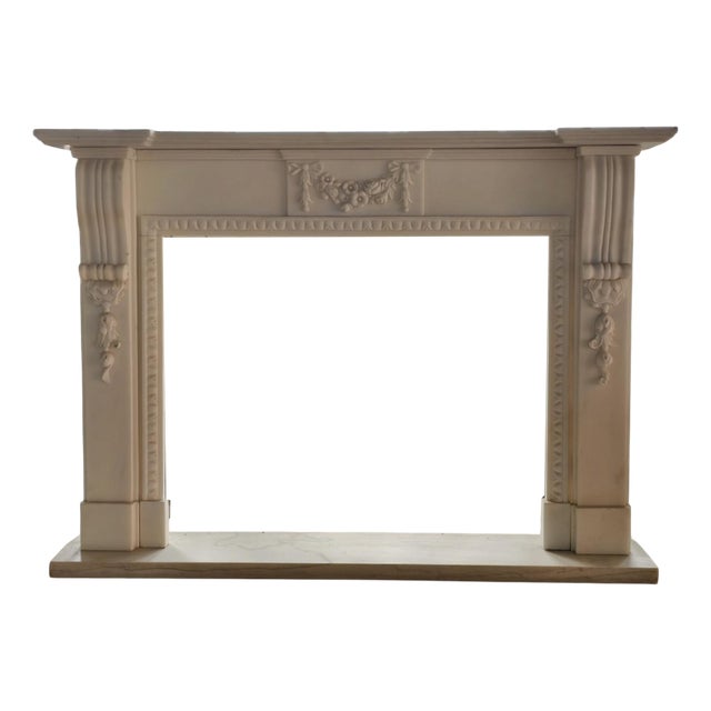Neoclassical Hand-Carved Marble Fireplace Mantle For Sale