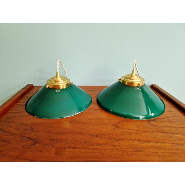 Art Deco Conical Green Opaline Pendant Lights, Set of 2 For Sale - Image 16 of 17