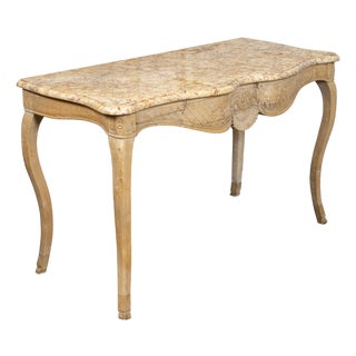 French Rococo 18th Century Beech Wood Marble Top Console Table with Carved Apron For Sale