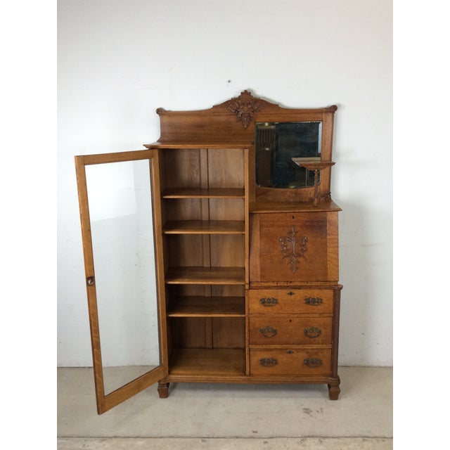 Antique Oak Side by Side With Drop Front Writing Desk and Adjustable Shelves For Sale - Image 11 of 18