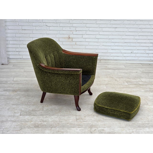 Norwegian Armchair in Green Furniture Fabric and Teak Wood, 1970s For Sale - Image 9 of 18