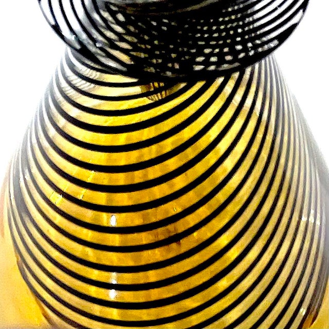 Glass 1960's Murano Attributed Latticino Glass Amber/Black Swirl Decanter Trio For Sale - Image 7 of 12