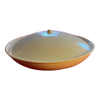 Mid-Century Modern White Glass and Enameled Metal Saucer Shape Flush Mount Ceiling Light Fixture Circa 1960's For Sale