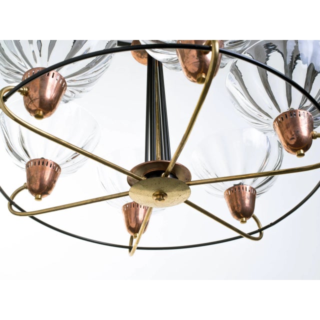 1950s Italian Brass Copper Blown Glass Chandelier For Sale - Image 5 of 10