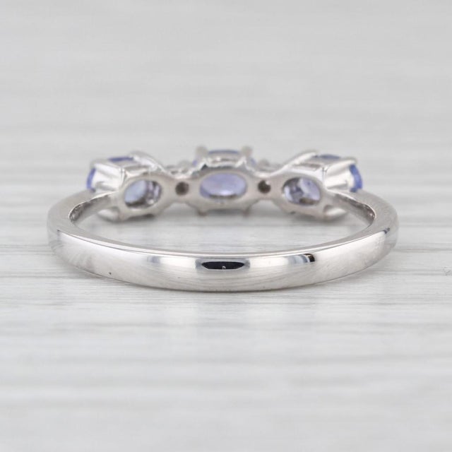 0.57ctw Tanzanite Diamond Ring 14k White Gold Size 7 Stackable 3-Stone For Sale - Image 4 of 8